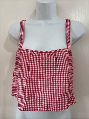 Ten Sixty Sherman 100% Cotton Red Gingham Square-Neck Crop Top